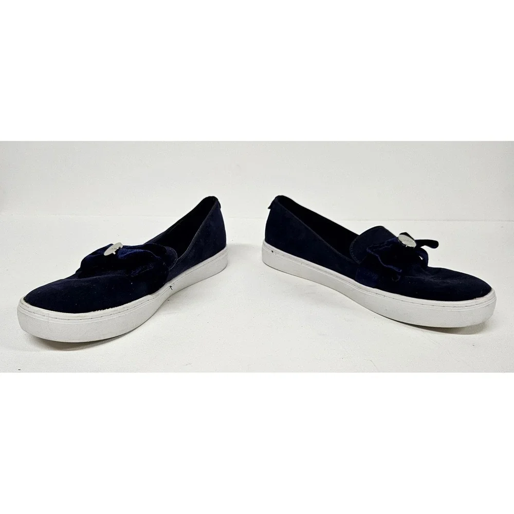 Liz Claiborne Navy Blue Suede Slip On Sneakers Velvet Bow Flats Womens 9 Medium